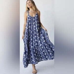 NWT Natural Life Cotton Brooklynn Maxi Dress Blue Floral S